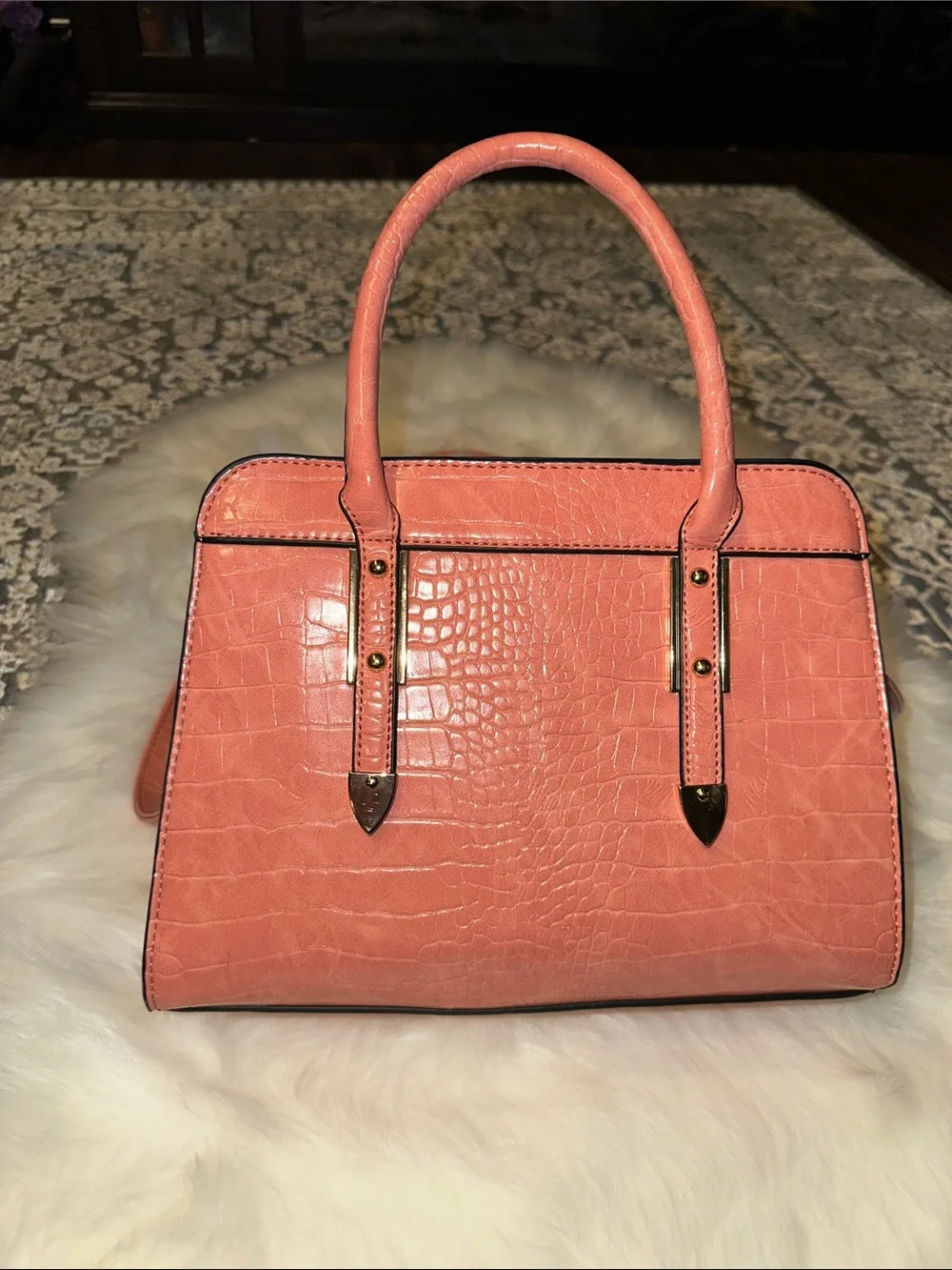 Women's Coral Croc-Embossed Satchel Handbag